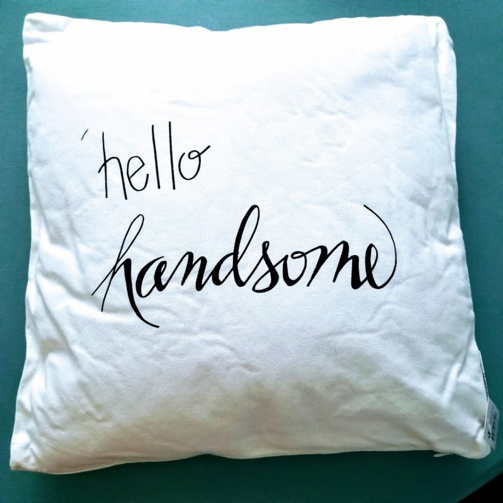 Brand new! Farm house style Hello handsome Pillow White and Black 16 x 16‎
